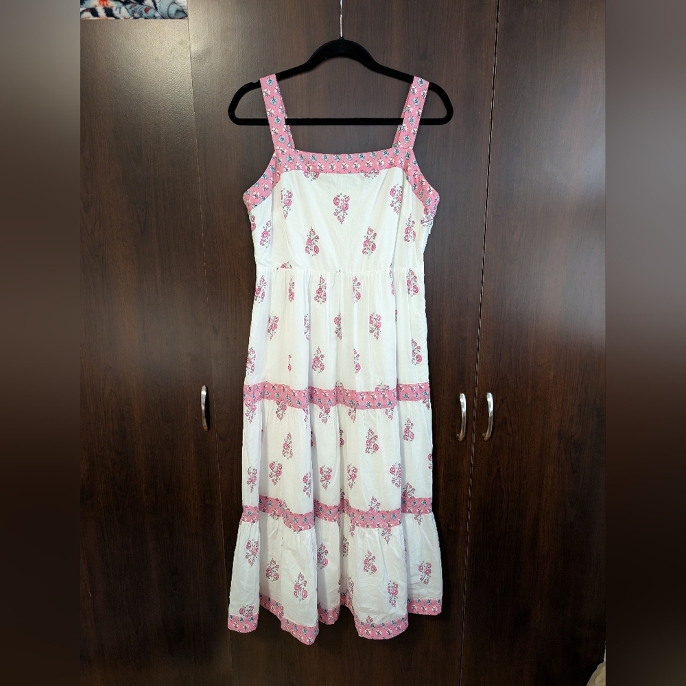 J. Crew Pink and White Midi Dress Size 6